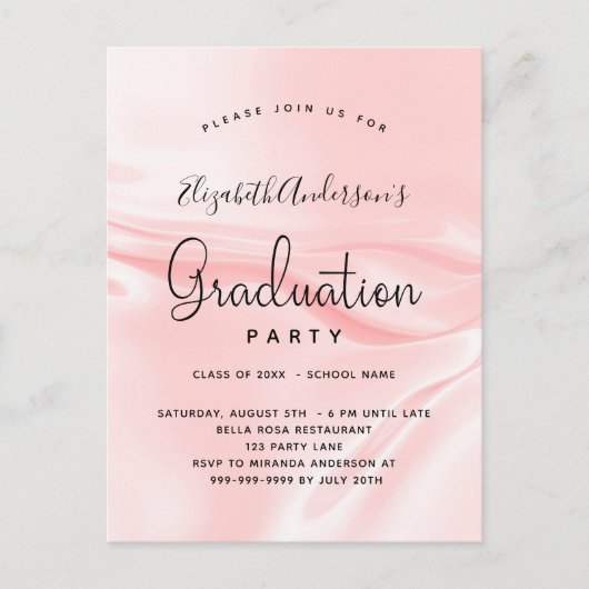 Graduparty blush roze satin rag uitnodiging briefkaart (Voorkant)