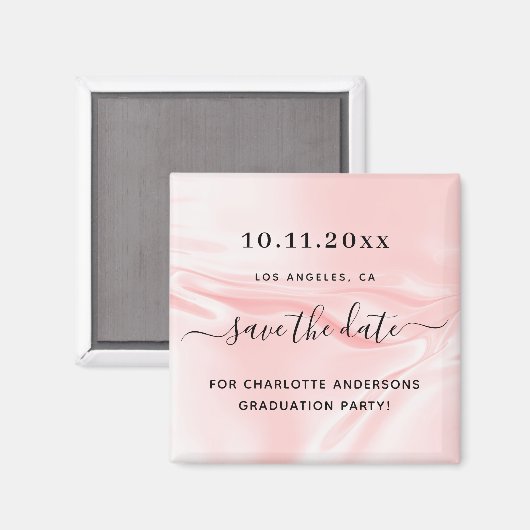 Graduparty blush roze zijde save the date magneet (Voorkant / Achterkant)