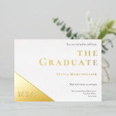 Graduparty Gradua Gradua Gold White Folie Uitnodiging (Staand Voorkant)