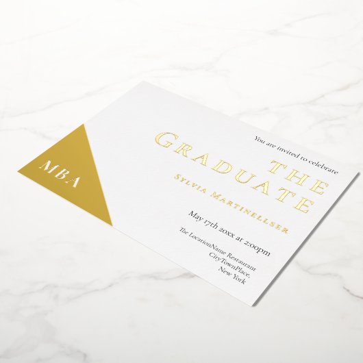 Graduparty Gradua Gradua Gold White Folie Uitnodiging (Gedraaid)
