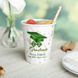 Graduparty Green & Gold Stars Paper Cup Papieren Bekers