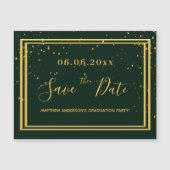 Graduparty groen goud met de datummagneet magnetische uitnodiging (Voorkant)