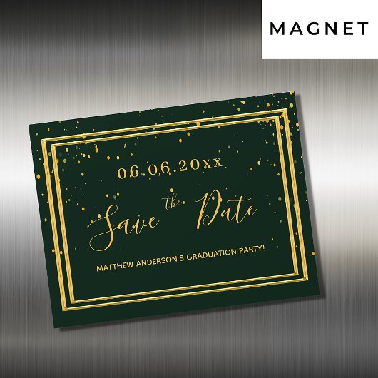 Graduparty groen goud met de datummagneet magnetische uitnodiging