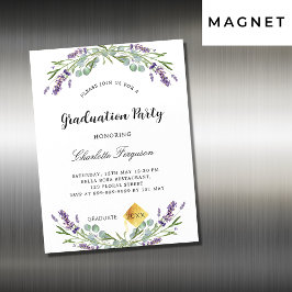 Graduparty lavender eucalyptus florale luxe magnetische uitnodiging