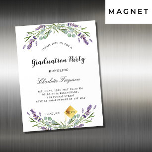 Graduparty lavender eucalyptus florale luxe magnetische uitnodiging