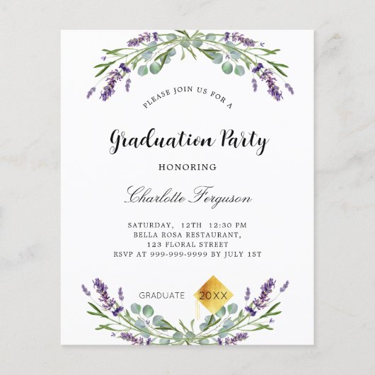 Graduparty lavender violet budget uitnodiging flyer (Voorkant)