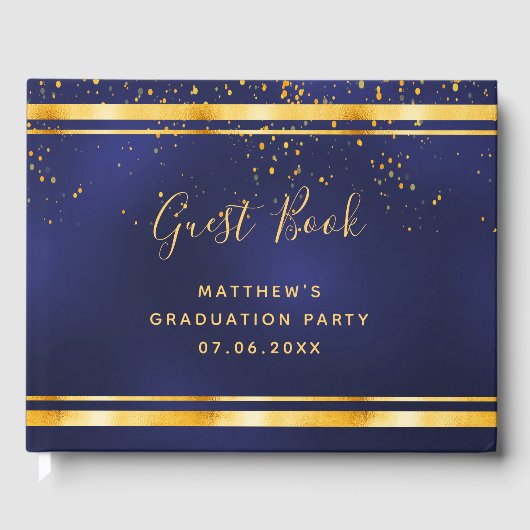 Graduparty marvy blue gold gastenboek (Voorkant)