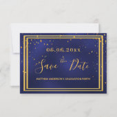 Graduparty marvy blue gold save the date (Voorkant)