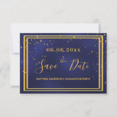 Graduparty marvy blue gold save the date (Voorkant)
