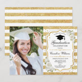 Graduparty met foto - Gold White Kaart (Voorkant / Achterkant)