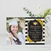 Graduparty met foto - Sunflower Black Gold Kaart (Staand voorkant)