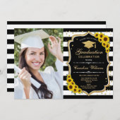 Graduparty met foto - Sunflower Black Gold Kaart (Voorkant / Achterkant)