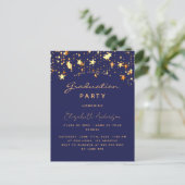Graduparty navy blue gold sterren uitnodiging briefkaart (Staand voorkant)