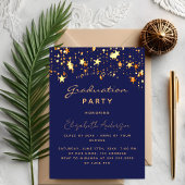 Graduparty navy blue gold sterren uitnodiging briefkaart