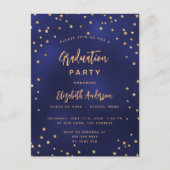 Graduparty navy blue gold sterren uitnodiging briefkaart (Voorkant)