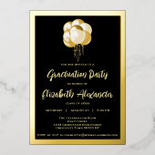 Graduparty over zwarte en gouden ballonnen folie uitnodiging (Voorkant)