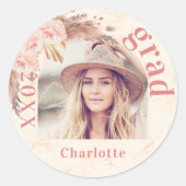 Graduparty pampas gras blush florals foto ronde sticker (Voorkant)