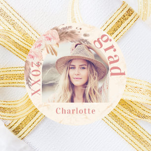 Graduparty pampas gras blush florals foto ronde sticker
