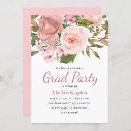 Graduparty roos Gold & Blush Flowers Kaart