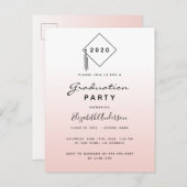 Graduparty roos goudbrij-uitnodiging briefkaart (Voorkant / Achterkant)