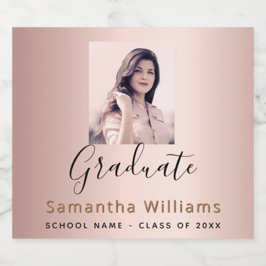 Graduparty roos gouden foto sparkling wijnetiket (Enkel label)