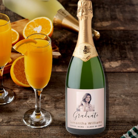 Graduparty roos gouden foto sparkling wijnetiket