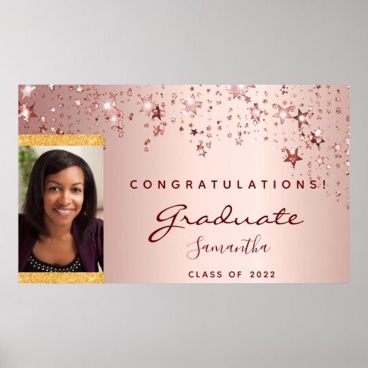 Graduparty roos gouden zwarte sterren poster (Voorkant)