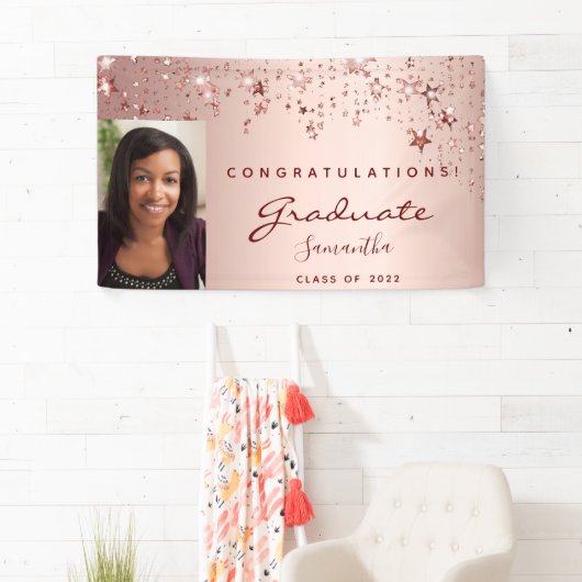 Graduparty roos gouden zwarte sterren spandoek (Insitu)