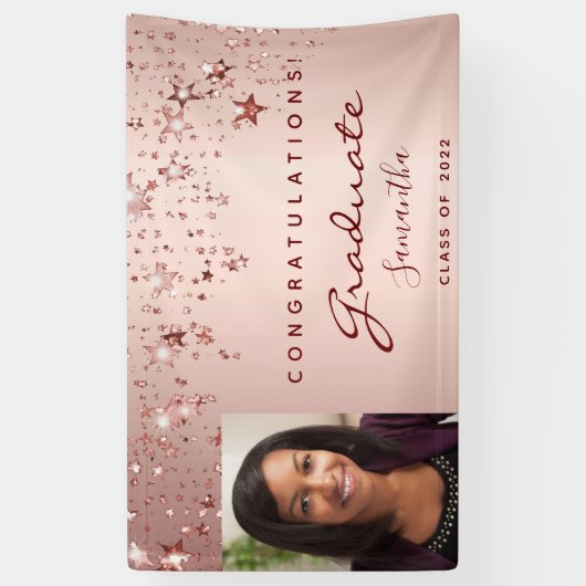 Graduparty roos gouden zwarte sterren spandoek (Verticaal)