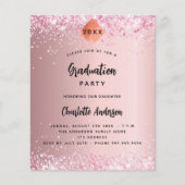 Graduparty roze glitter budget uitnodiging (Voorkant)