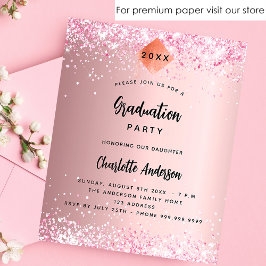 Graduparty roze glitter budget uitnodiging flyer