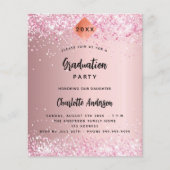 Graduparty roze glitter budget uitnodiging flyer (Voorkant)