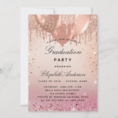 Graduparty roze roze roze goudballonnen luxe kaart (Voorkant)