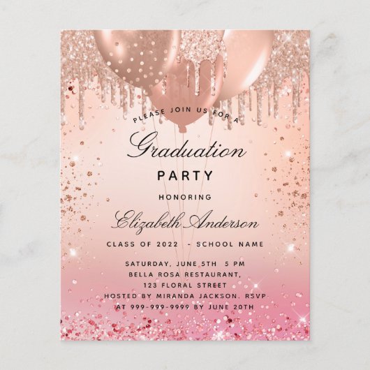 Graduparty roze roze roze roze goudprijsuitnodigin flyer (Voorkant)