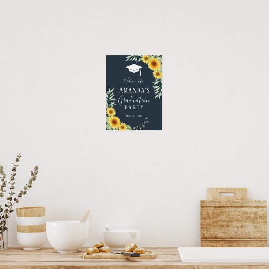 Graduparty sign sunflower navy blue poster (Keuken)