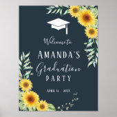 Graduparty sign sunflower navy blue poster (Voorkant)