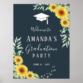 Graduparty sign sunflower navy blue poster