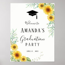 Graduparty welkomstteken floral and gold poster
