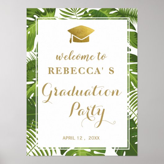 Graduparty welkomstteken | tropisch en goud poster (Voorkant)