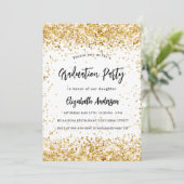 Graduparty white gold glitter glamoureus kaart (Staand voorkant)