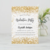 Graduparty white gold glitter luxe kaart (Staand voorkant)