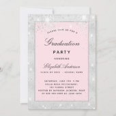 Graduparty zilverblush glitter elegant kaart (Voorkant)