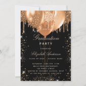 Graduparty zwarte goudballonnen luxe kaart (Voorkant)