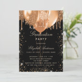 Graduparty zwarte goudballonnen luxe kaart (Staand voorkant)