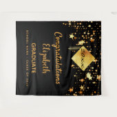 Graduparty zwarte gouden sterren afstuderen wandkleed (Voorkant (horizontaal))