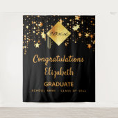 Graduparty zwarte gouden sterren afstuderen wandkleed (Voorkant)