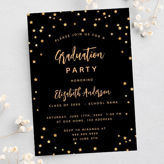 Graduparty zwarte gouden sterren kaart