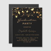 Graduparty zwarte gouden sterren luxe magnetische uitnodiging (Voorkant / Achterkant)