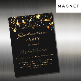 Graduparty zwarte gouden sterren luxe magnetische uitnodiging