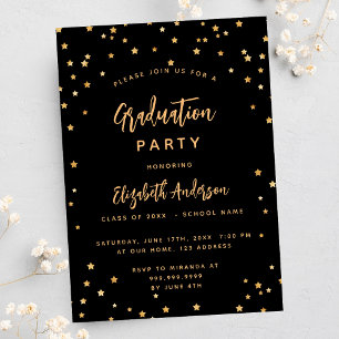 Graduparty zwarte gouden sterren uitnodiging briefkaart